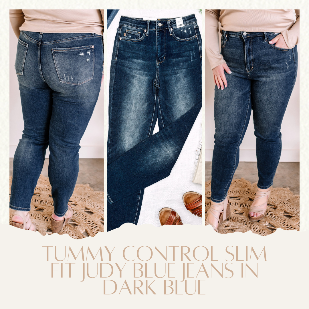 3.11 Tummy Control Slim Fit Judy Blue Jeans In Dark Blue