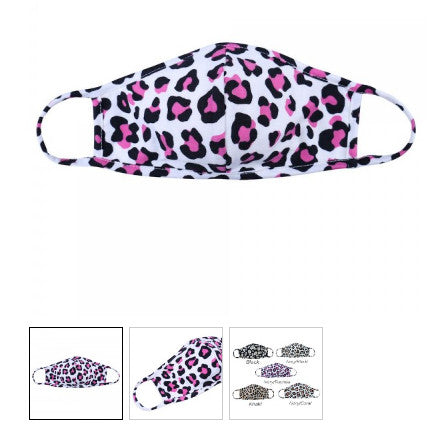 ADULTS Reusable Leopard Print Ivory/Fuchsia T-Shirt Cloth Face Mask with Seam