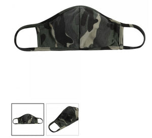 ADULTS Reusable Camo Army Green T-Shirt Cloth Face Mask with Seam