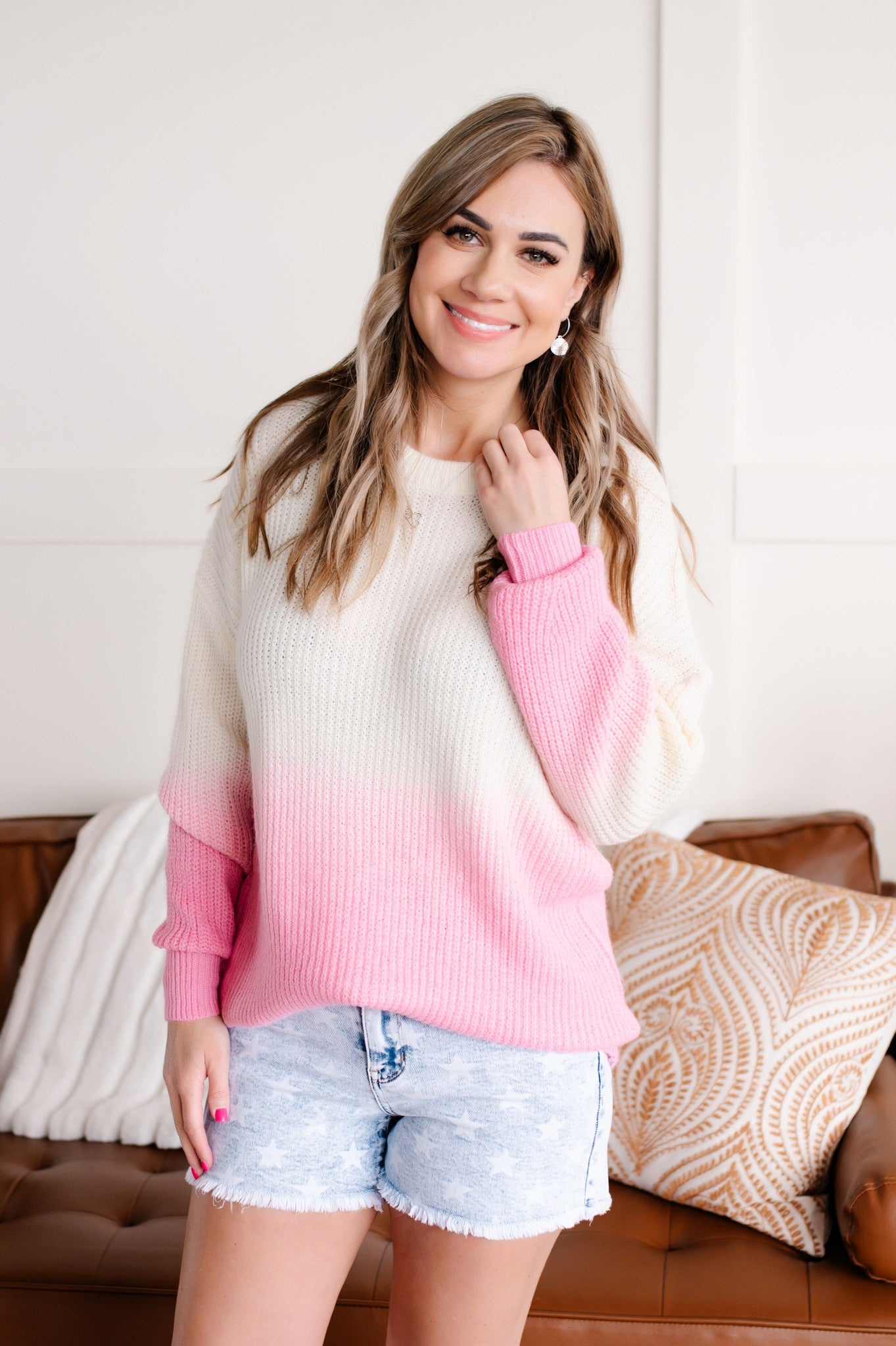 Shake It Up Ombre Sweater in Ivory & Pink
