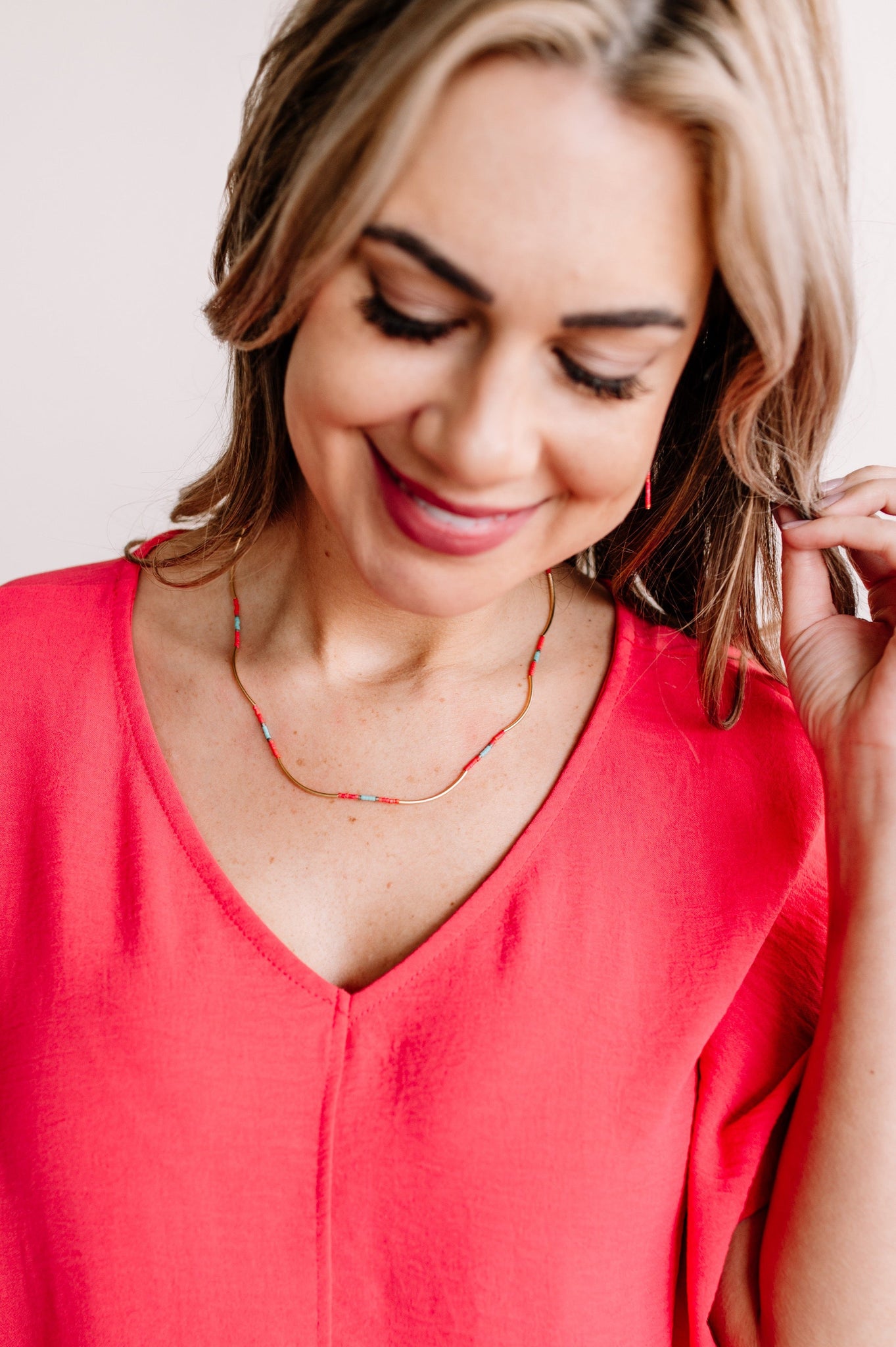 Painted Sky Necklace In Coral and Turquoise By Joy Susan