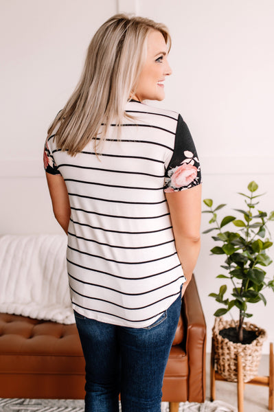 Right At Home Black & Ivory Floral Pocket Tee