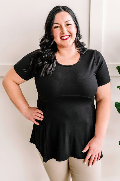 A Line Tunic Top With Flattering Seam Lines In Black