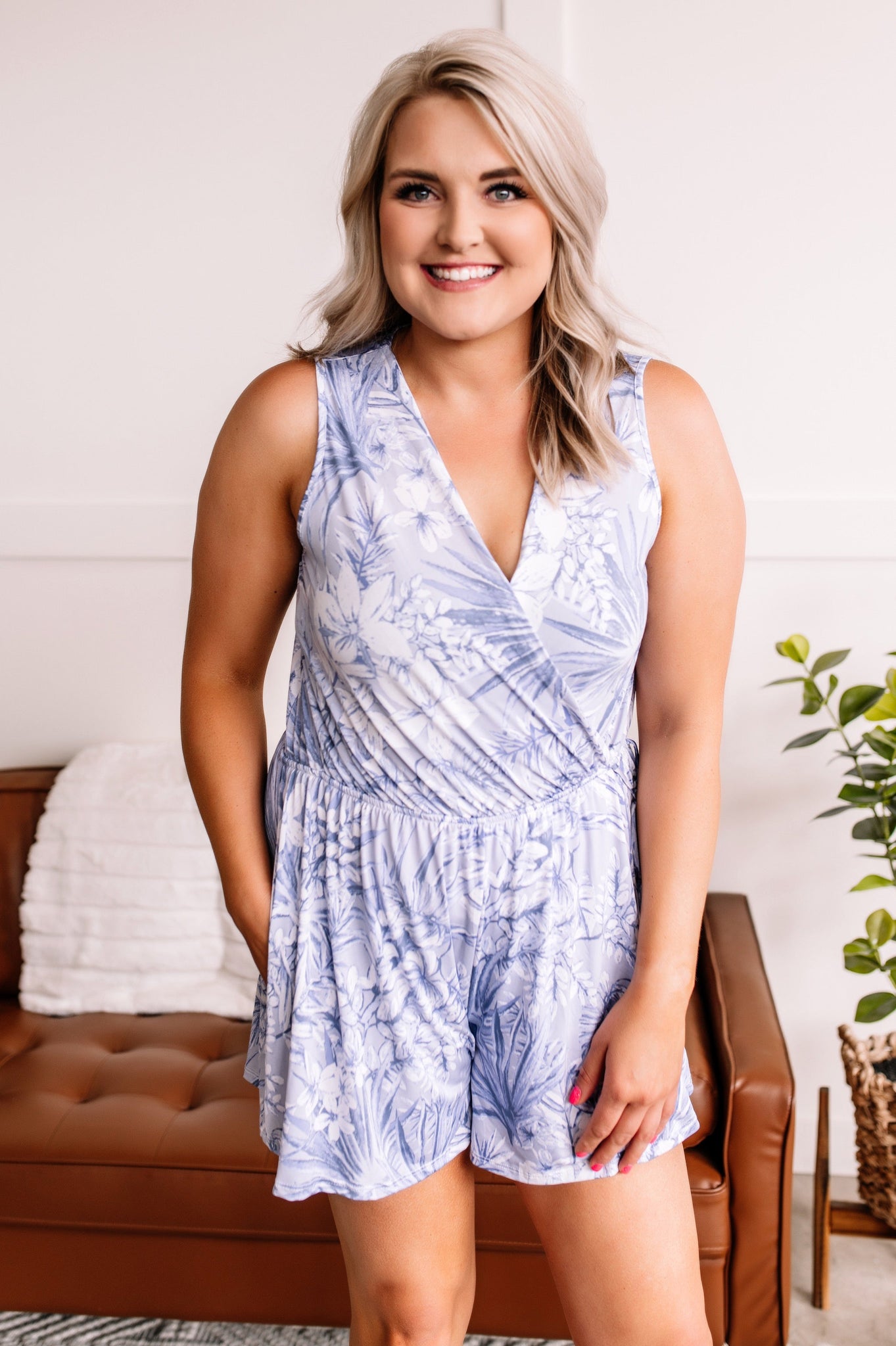 Coming Up Beachy Romper In Soft Periwinkle