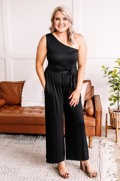 A Timeless Classic One Shoulder Jumpsuit In Black