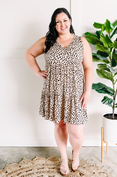Tiered Sleeveless Dress In Soft Leopard