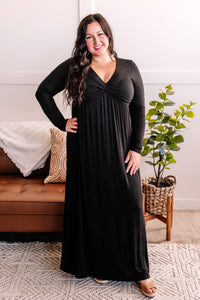 Cover Girl Twisted Front Long Sleeve Maxi Dress In Soft Black