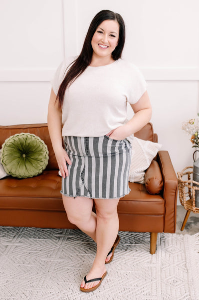 They See Me Strollin' Striped Denim Skirt in Charcoal