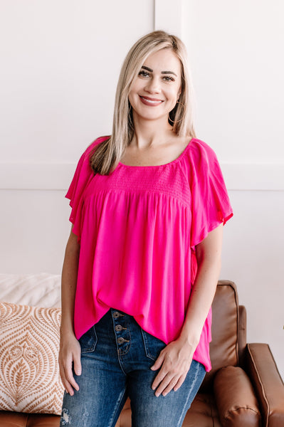 A Bright Spot Smocked Top In Hibiscus