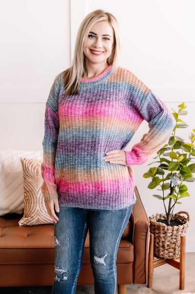 Loop Me In Knit Sweater In Rainbow