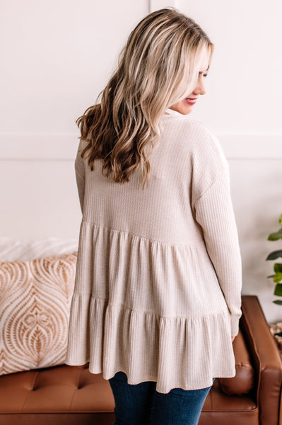 Make Up Your Mind Babydoll Top In Heathered Beige