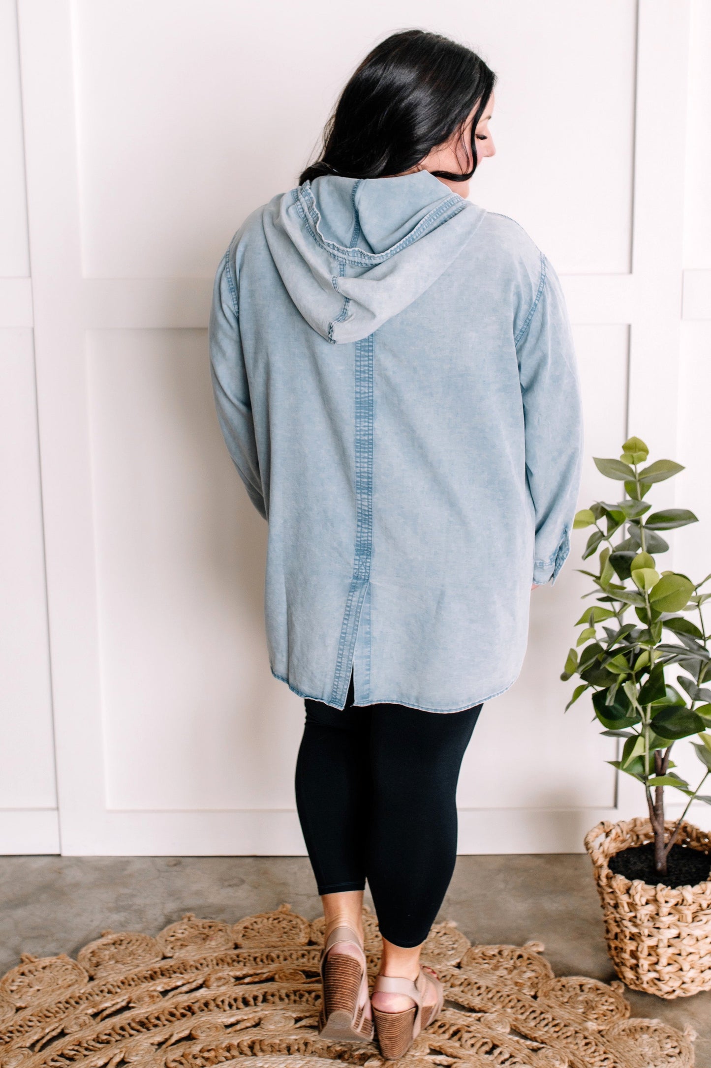 2.21 Hooded Button Front Top In Light Denim