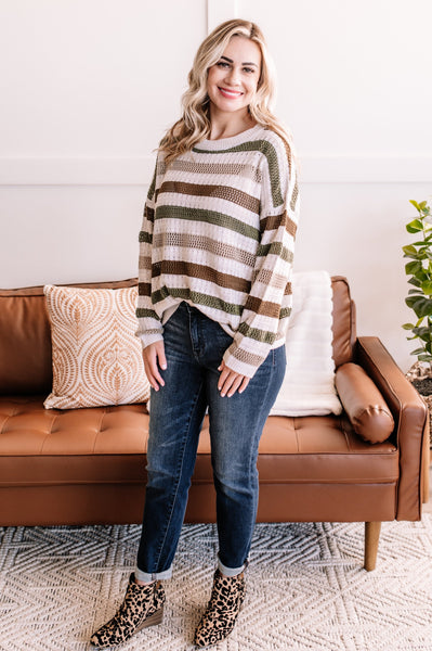 Change In The Air Sweater In Ivory and Fall Stripes