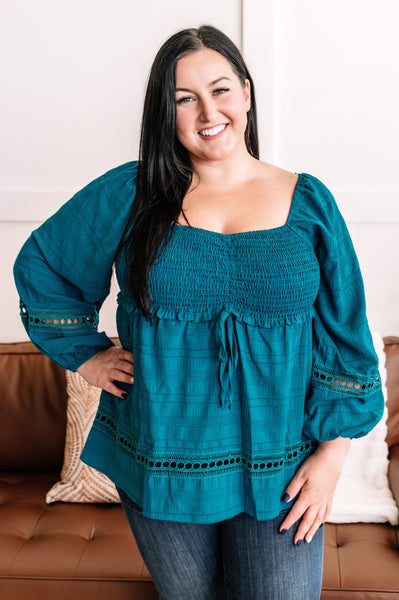 Charmed Lift Babydoll Top In Spanish Turquoise