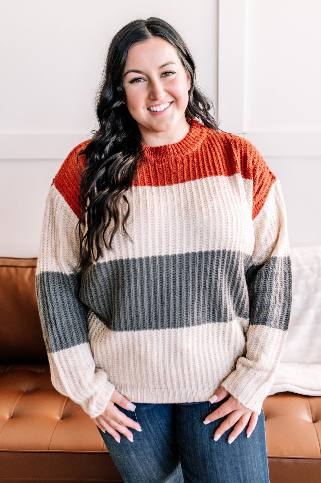 Falling For Knit Color Block Sweater In Rustic Roads
