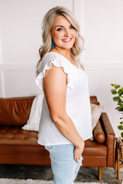 Back To The Start Ruffle Pointelle Top in Ivory