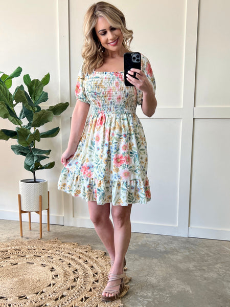 Tea Time Smocked Dress In Dainty Florals