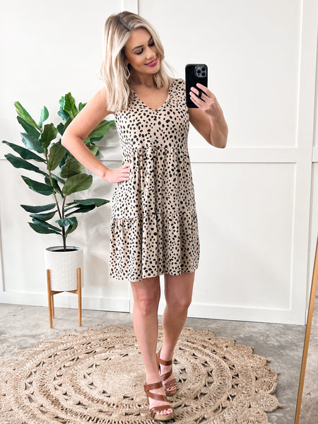 Tiered Sleeveless Dress In Soft Leopard