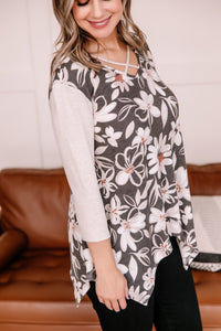 Whoopsy Daisy Charcoal Floral Top