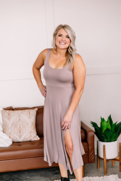 Get The Inside Scoop Neck Dress In Taupe