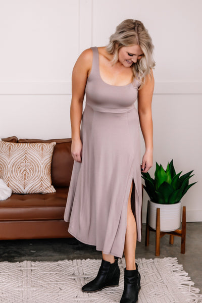 Get The Inside Scoop Neck Dress In Taupe